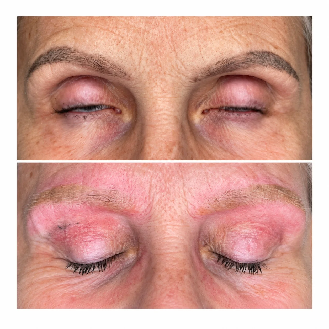 Before-and-after photo of brow tattoo removal