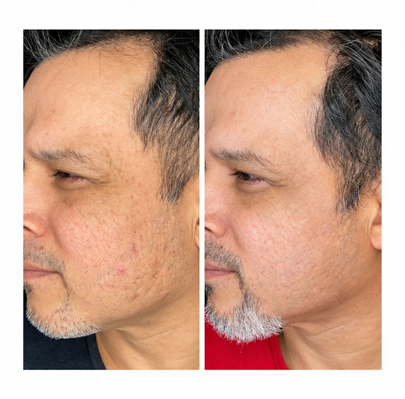 Laser handpiece positioned near a client's cheek