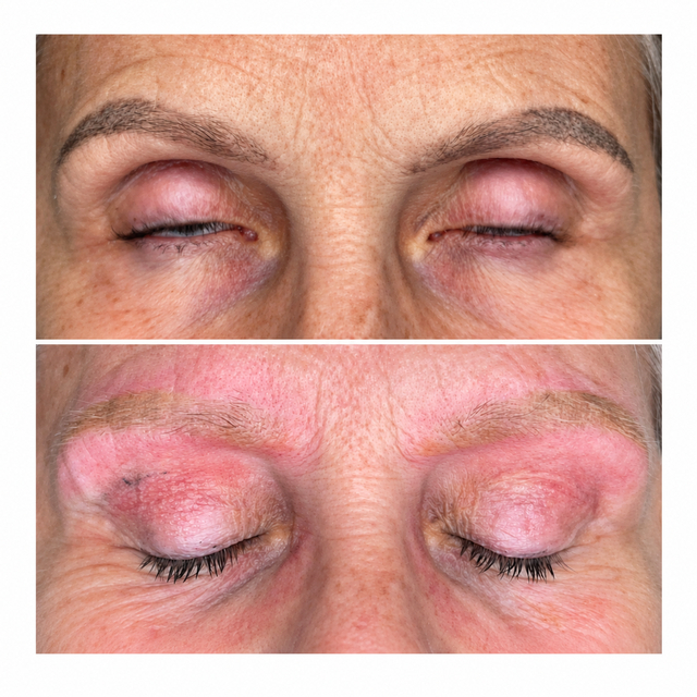 Laser treatment being performed near an eyebrow